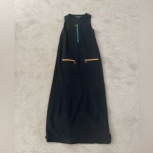 Vintage 90s Black Maxi Dress with Neon Zipper Details – Sporty Rave Club Kid